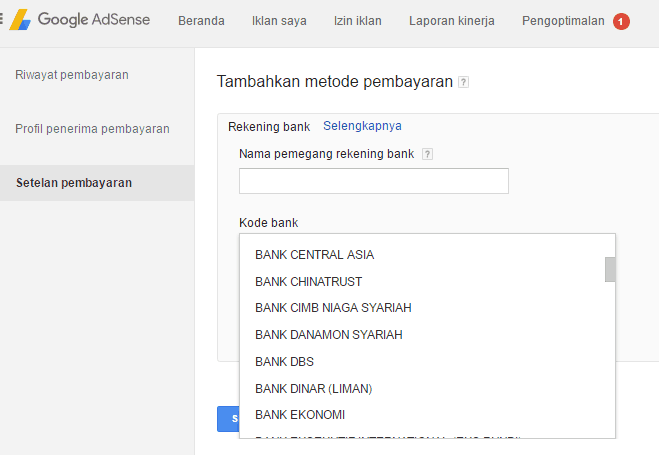adsense payment by bank transfer
