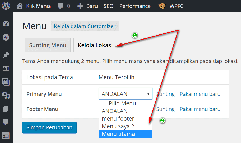 mengganti menu wordpress