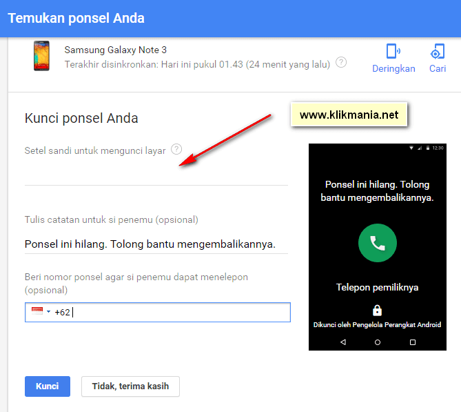 menemukan ponsel Android hilang