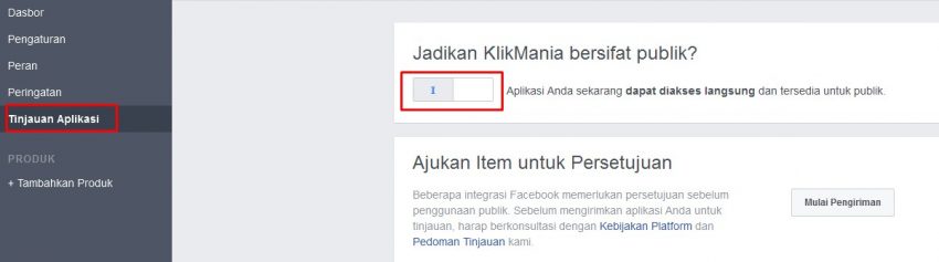 menjadikan facebook app bersifat publik