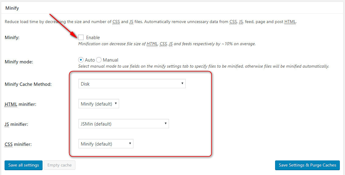 seting w3 total cache