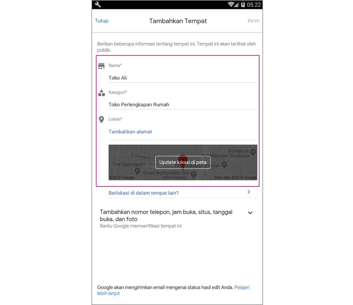 membuat lokasi baru untuk bisnis