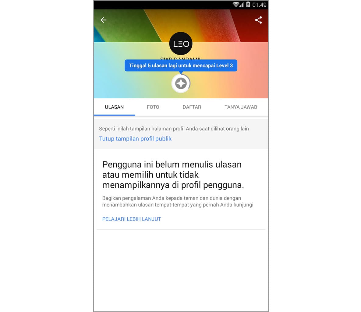 menyembunyikan jumlah kontribusi local guide