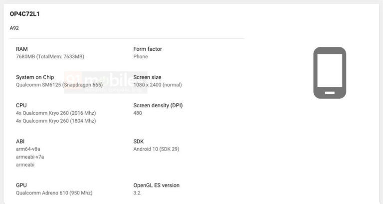 Bocoran Spesifikasi Oppo A92