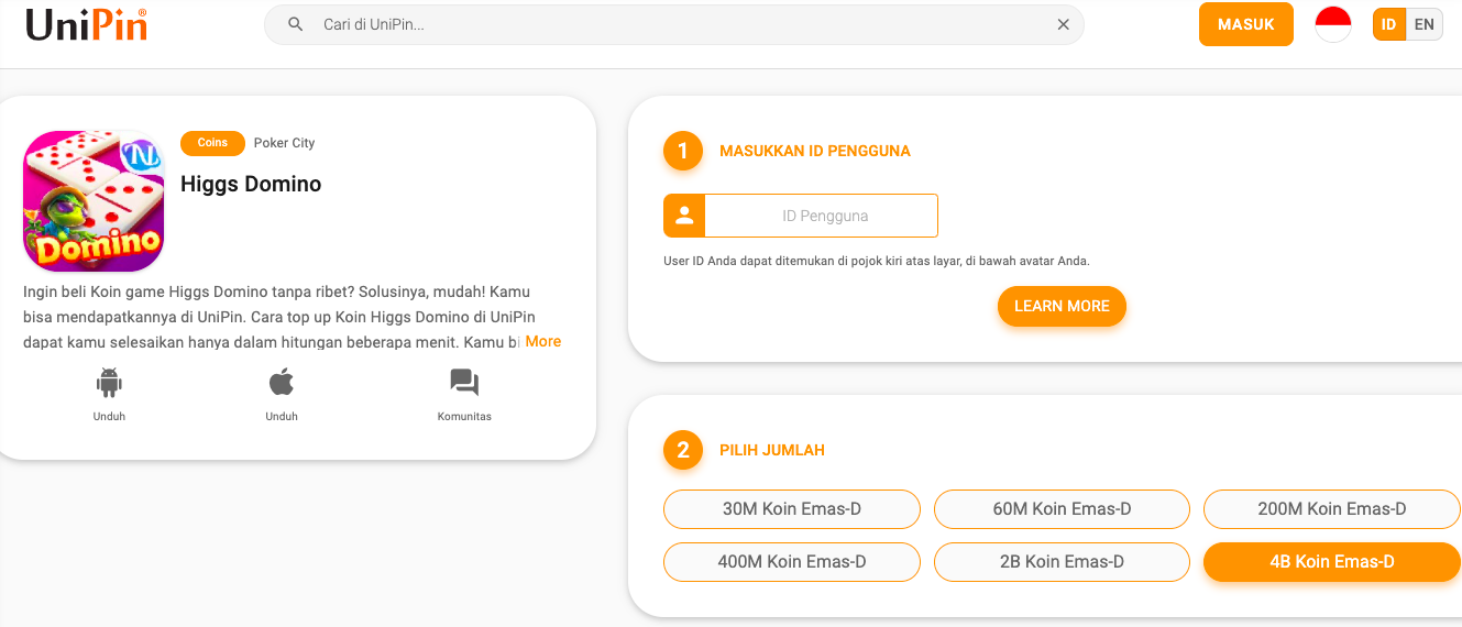 Cara topup Koin Higgs Domino